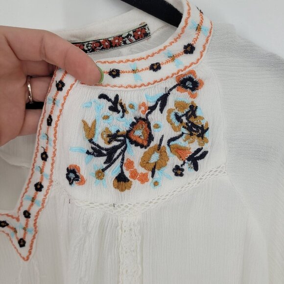 Tantrums womens XL white floral embroidered boho laganlook peasant long sleeve - Picture 4 of 10